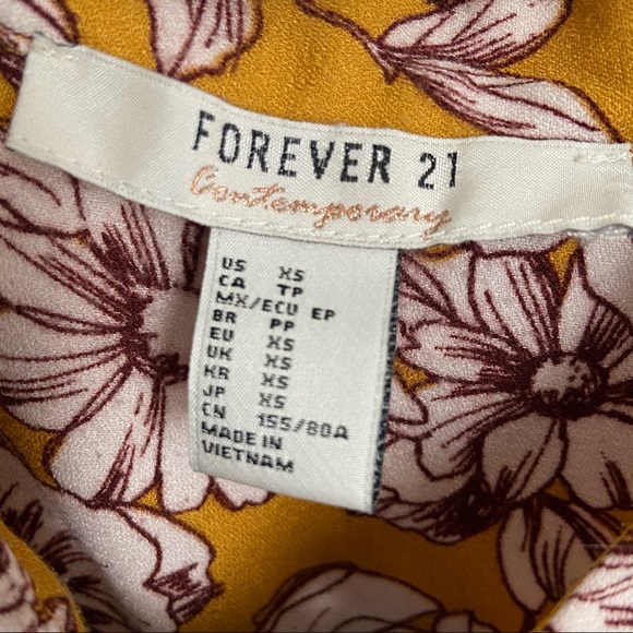 Forever 21 Size Xs Long Sleeve Floral Top W/ Tie - Picture 4 of 6